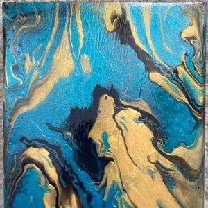 Turquoise & Gold Acrylic Pour Painting